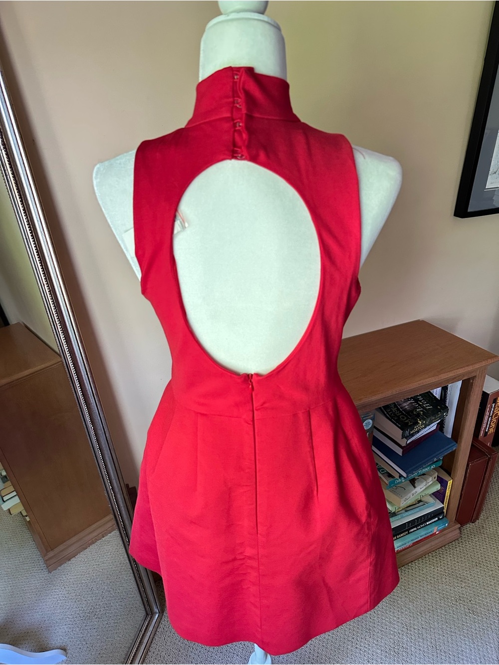 NWT Anthropologie Hutch Red Mock Neck Open Back Cutout Fit & Flare Mini Dress S - Picture 5 of 12